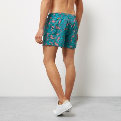 Pink shark print slim fit swim shorts